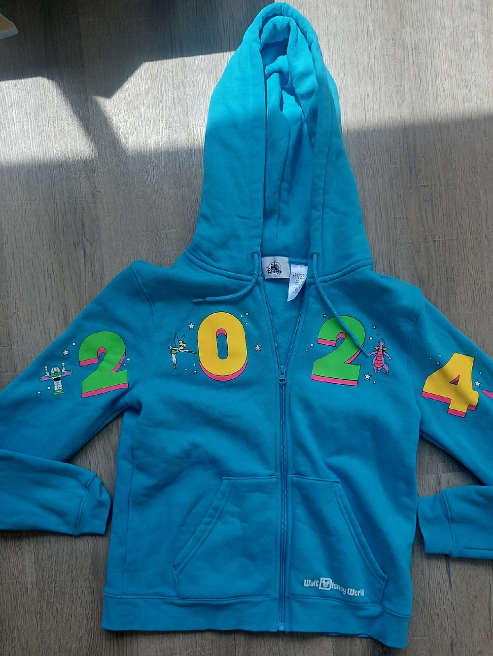 Disney Teal Zip Hoodie with Colorful 2024 Graphics